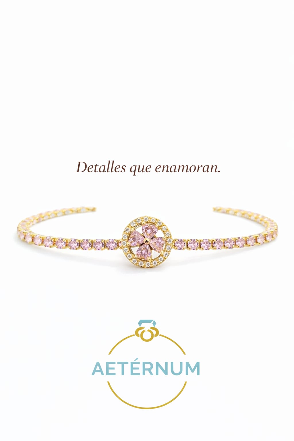 Pulsera Encanto Rosa 💖| Baño de oro